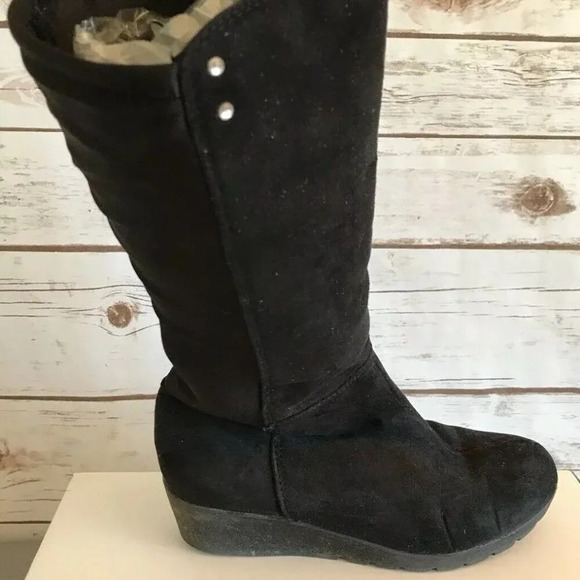 Women Pull On Black Mid Calf Height Round Toe Casual Boots Shoes Sz 3 - Picture 9 of 11